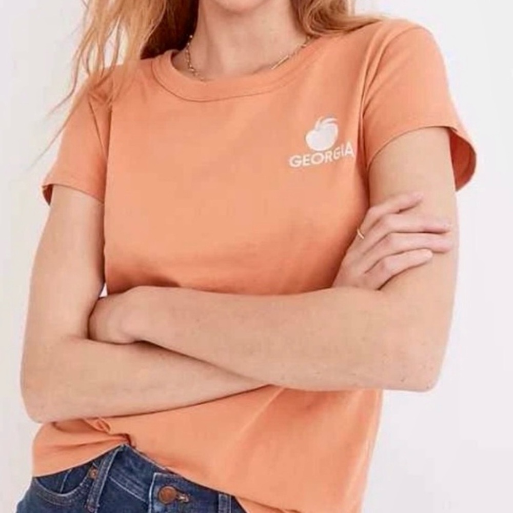 NWT Madewell x Made Some Souvenirs Georgia Peach Embroidered Tee S
